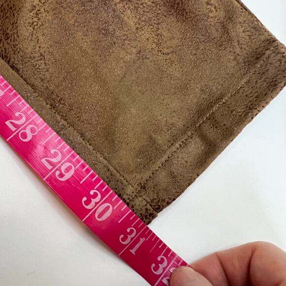 Nanette Lepore Faux Suede Leather Pant Womens 12 Mocha Brown Distressed Stretch - Picture 12 of 12